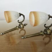 Pair of art deco wall lights in marbled glass and brass