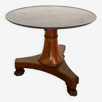 Neoclassical pedestal table in walnut and black marble - French work of the 30s
