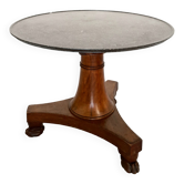 Neo-classical pedestal table in walnut and black marble - French work from the 1930s
