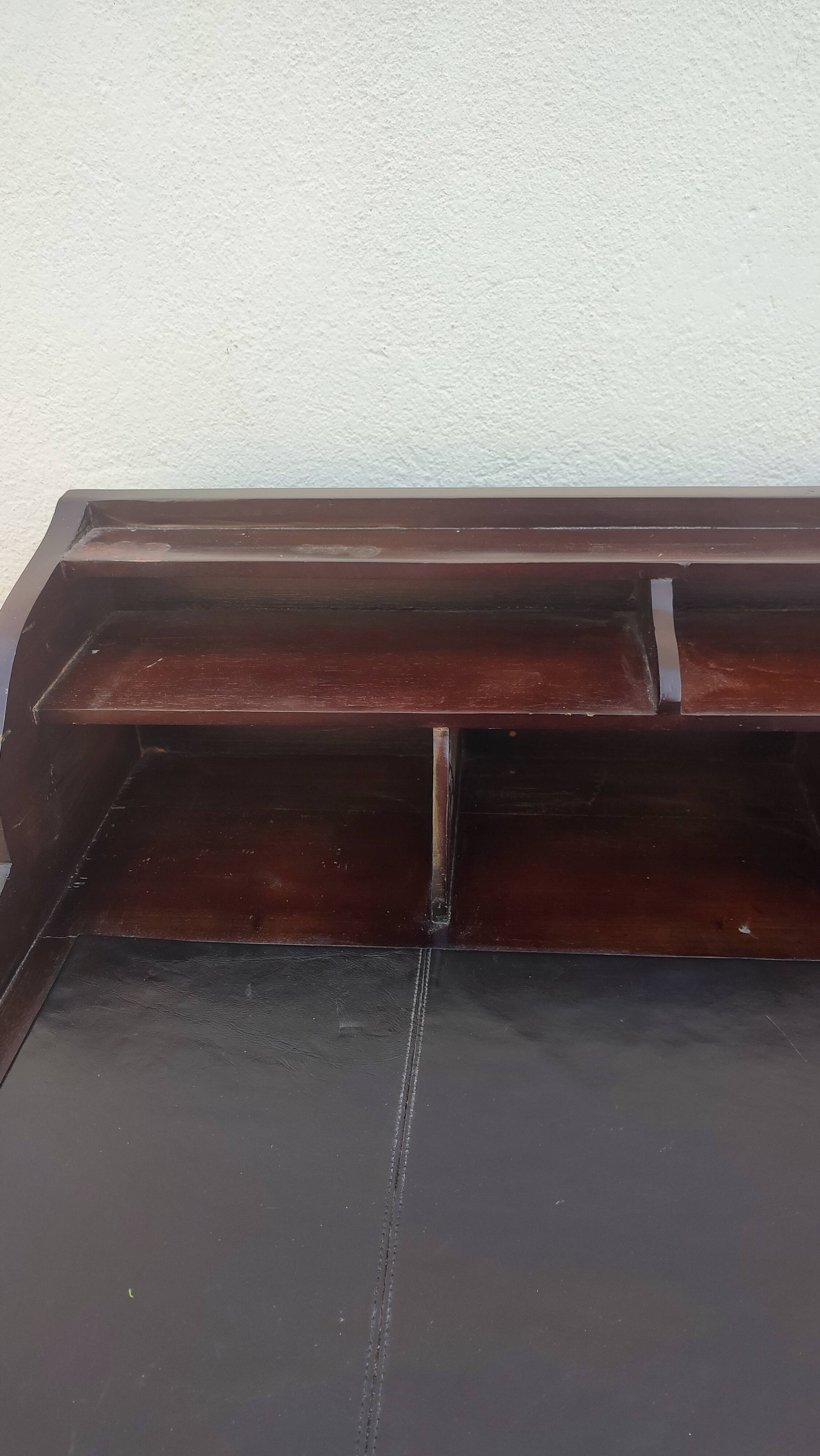 Colonial desk in wood and leather with armchair