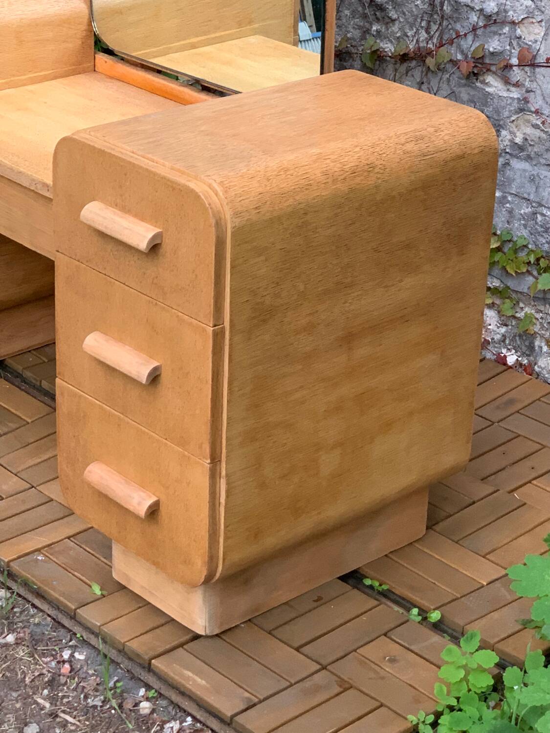 Art Deco dressing table in raw oak produced by Tatra Nabytok Czechoslovakia 1950