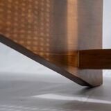 Reclined armchair in canned teak in natural wood