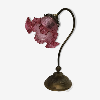 Lampe de bureau en laiton avec tulipe en verre