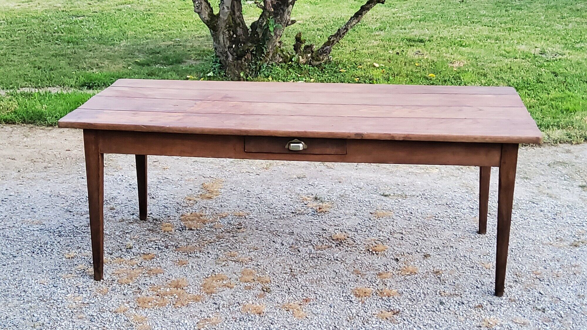 Oak farmhouse table nineteenth century feet spindles 2 drawers 199cm