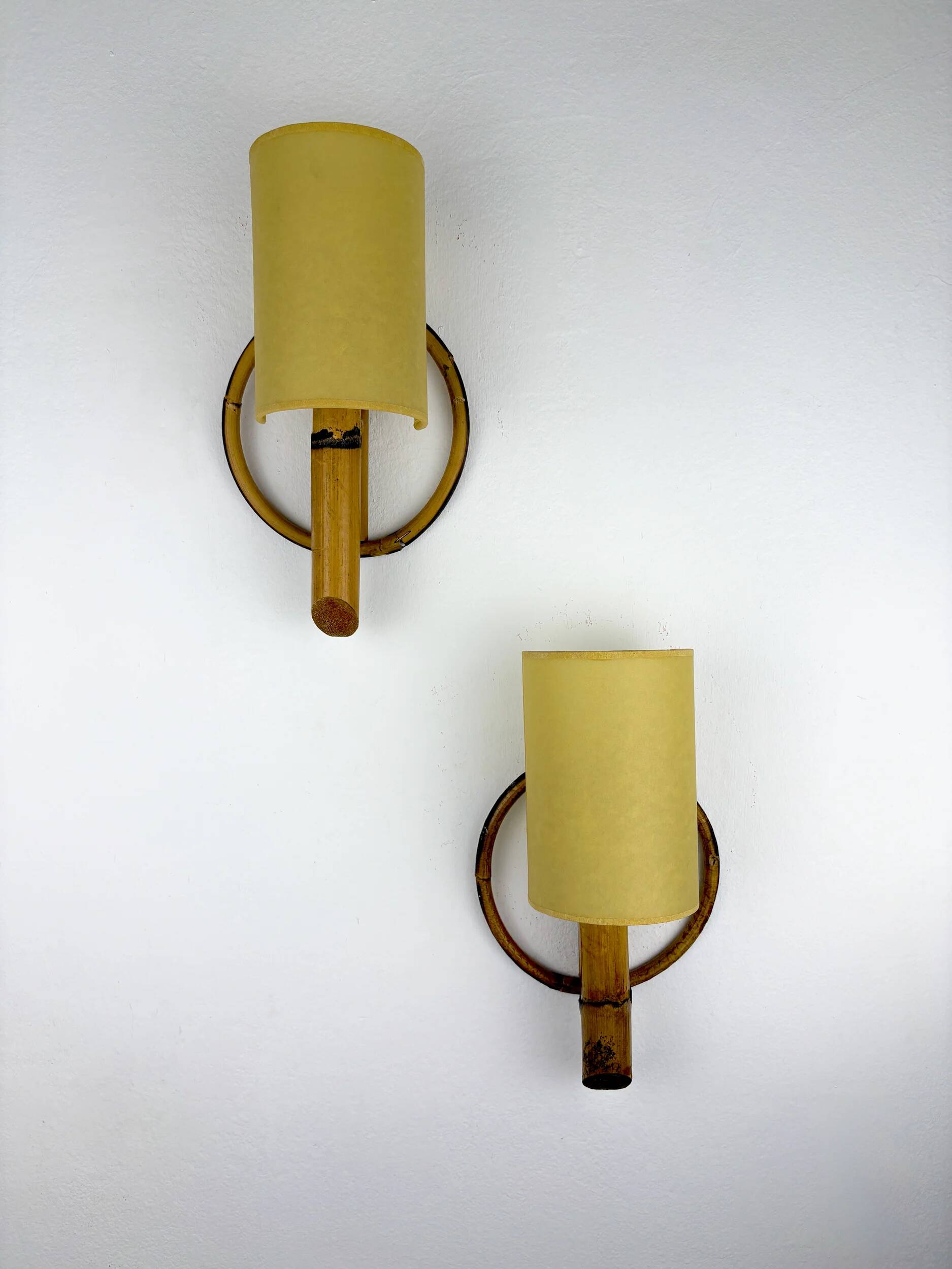 Pair of mid-century rattan wall sconces, Italy, circa 1960s