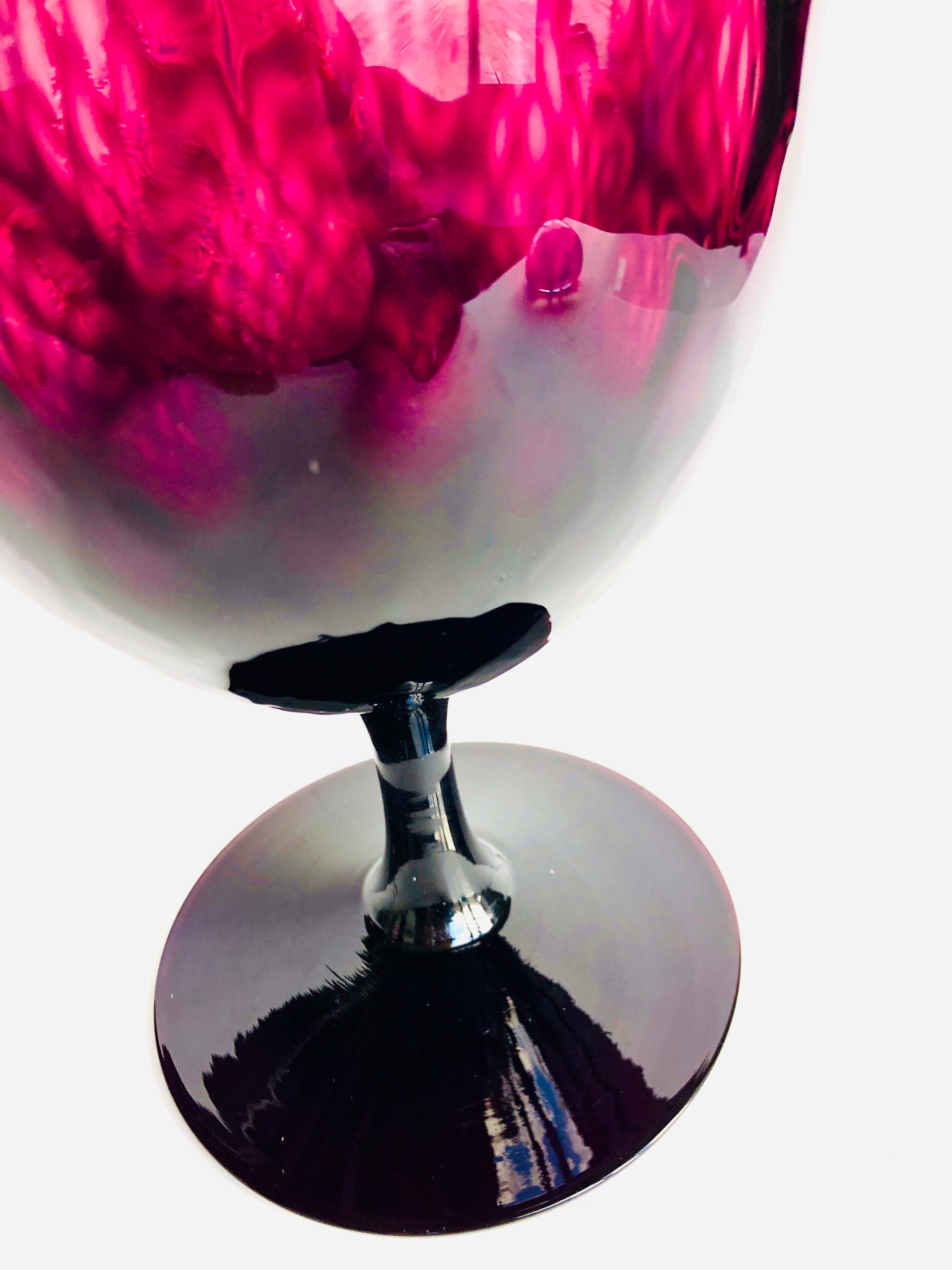 Wine-legged blown glass vase Italian Empoli 1960