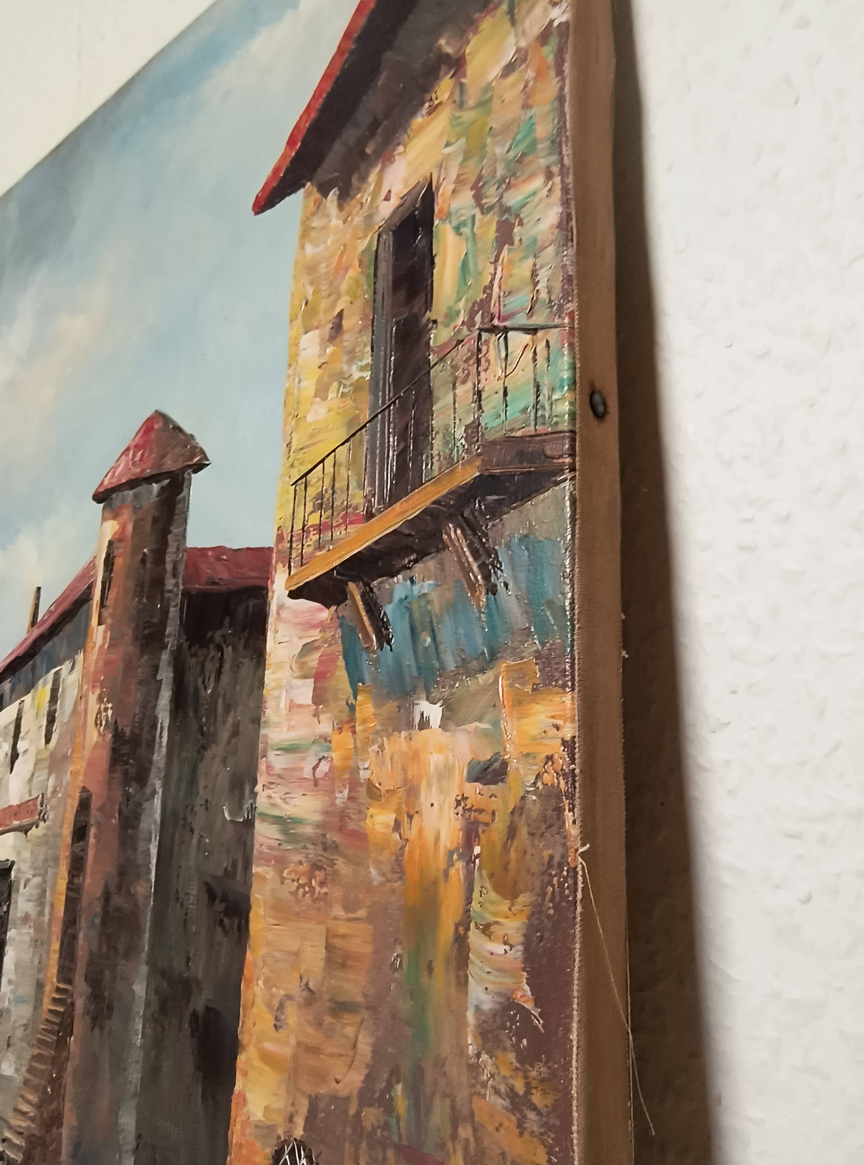 Vintage oil painting "Mediterranean Seaside" – Signed Rossini