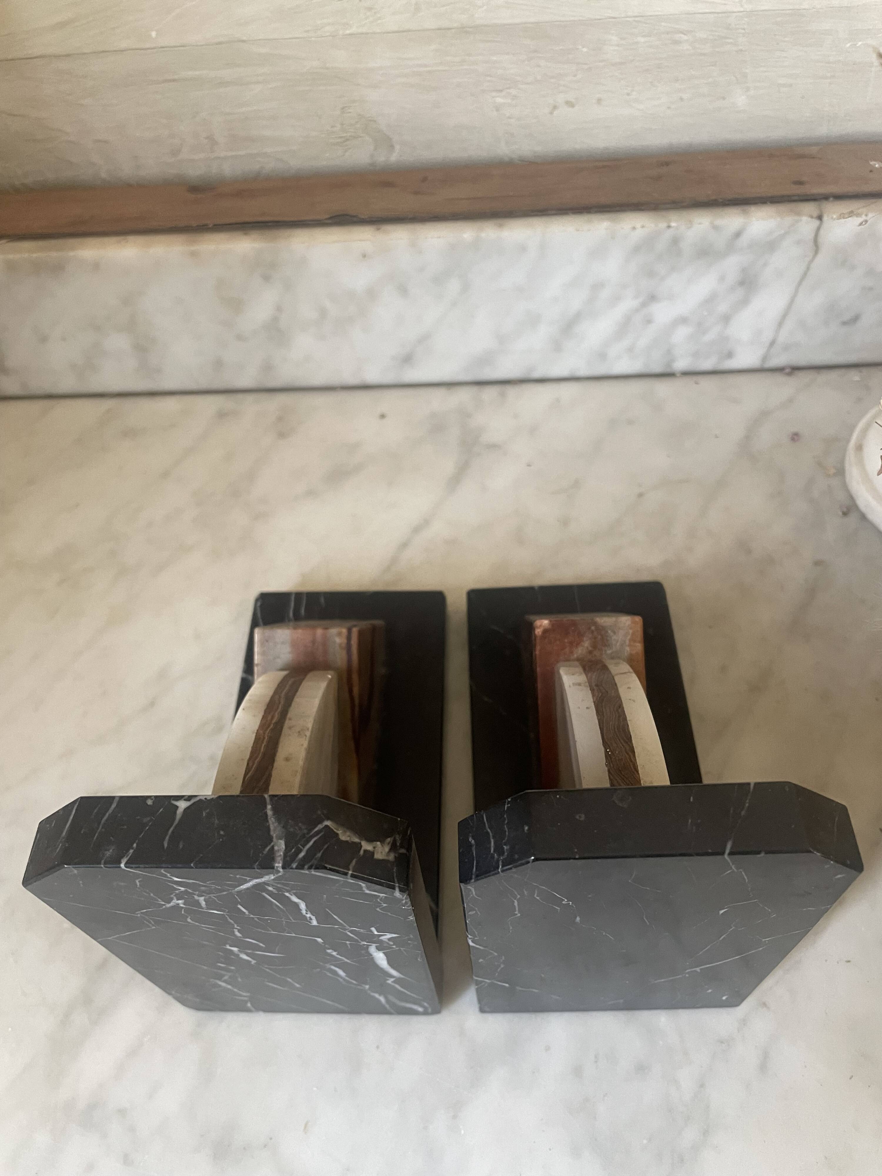Pair of marble and onyx Art Deco bookends