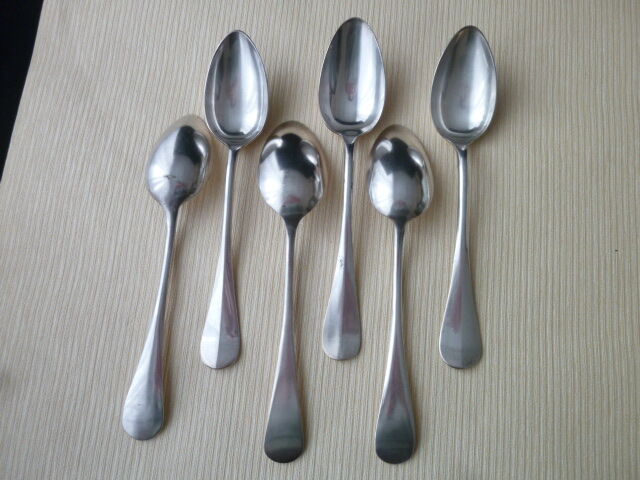 Set of 6 spoons with single flat silver metal soup different goldsmiths
