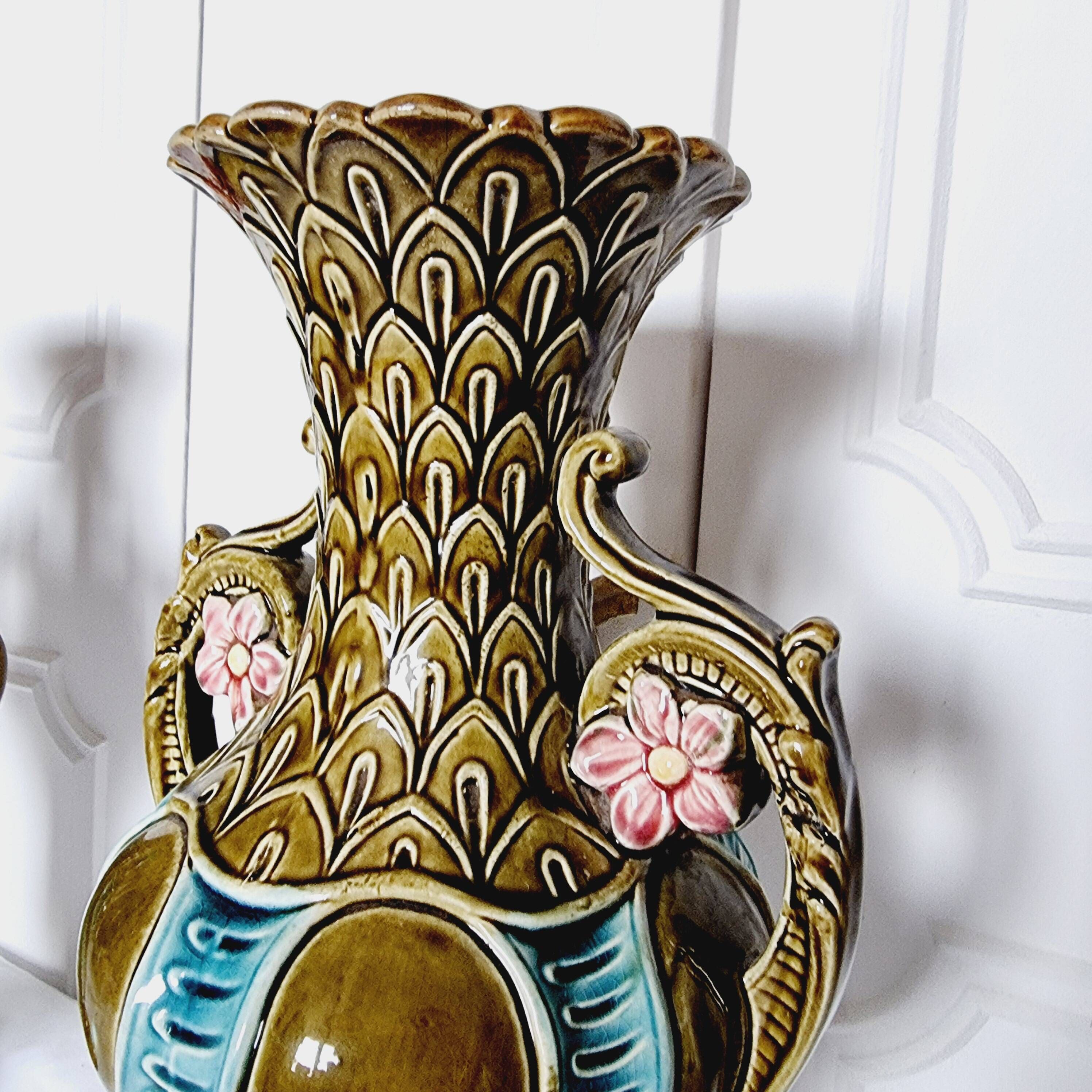 2 Vases from the 1900s-1920s in French Ceramic Onnaing Barbotine Art Nouveau