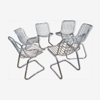 Suite of 6 vintage chairs by Italian designer Gaston Rinaldi 1970's