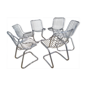 Suite of 6 vintage chairs by Italian designer Gaston Rinaldi 1970's