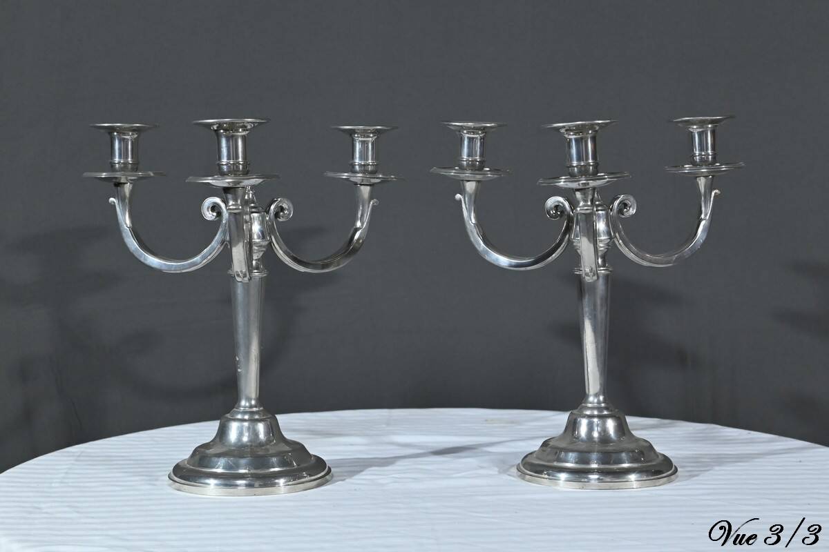 Pair of “Le Lingot” Candelabra in Pewter – Mid 20th Century