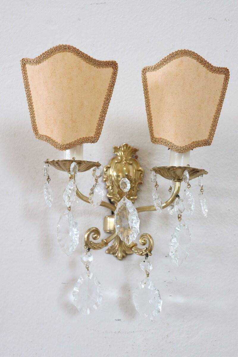 Sconces In Gilded Bronze And Crystal, 1980s, Set Of 2