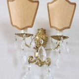 Sconces In Gilded Bronze And Crystal, 1980s, Set Of 2
