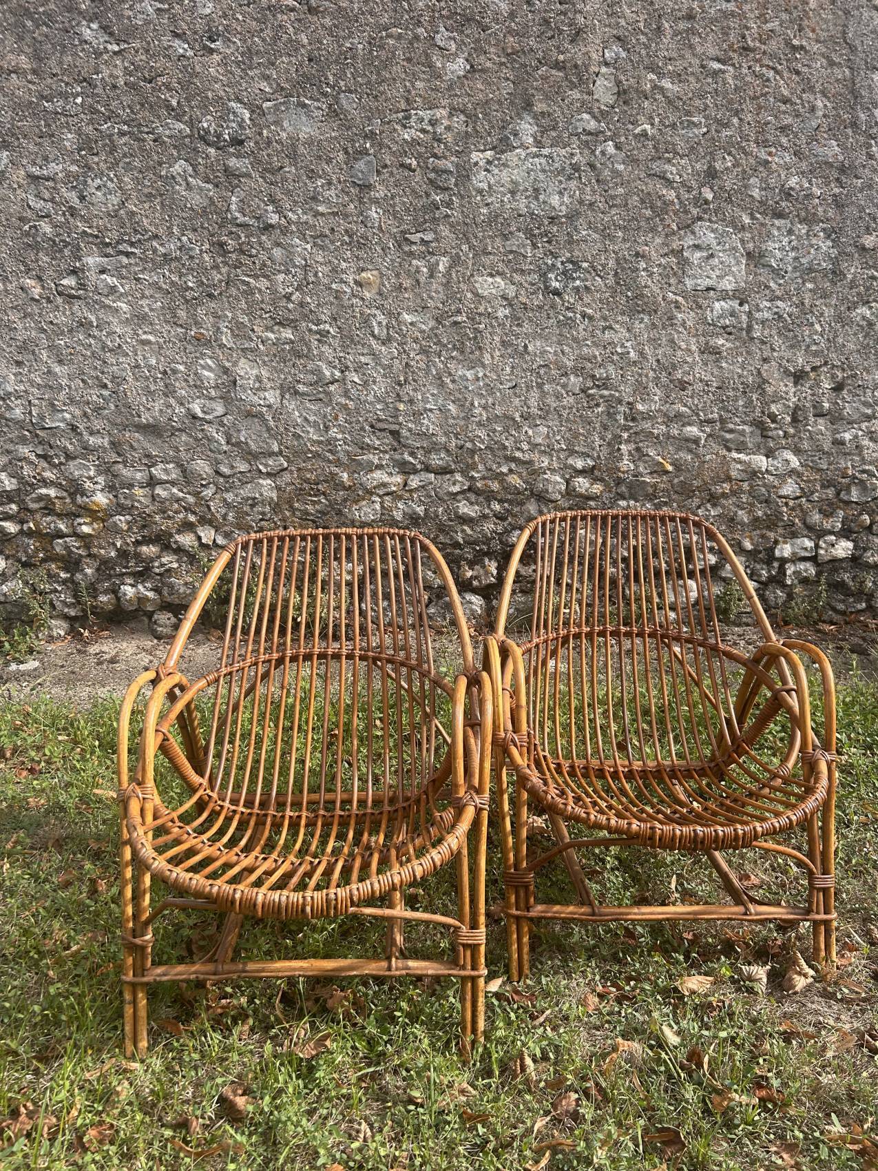 Pair of vintage rattan armchairs from the 1960s – a perfect timeless piece for indoors and outdoors.