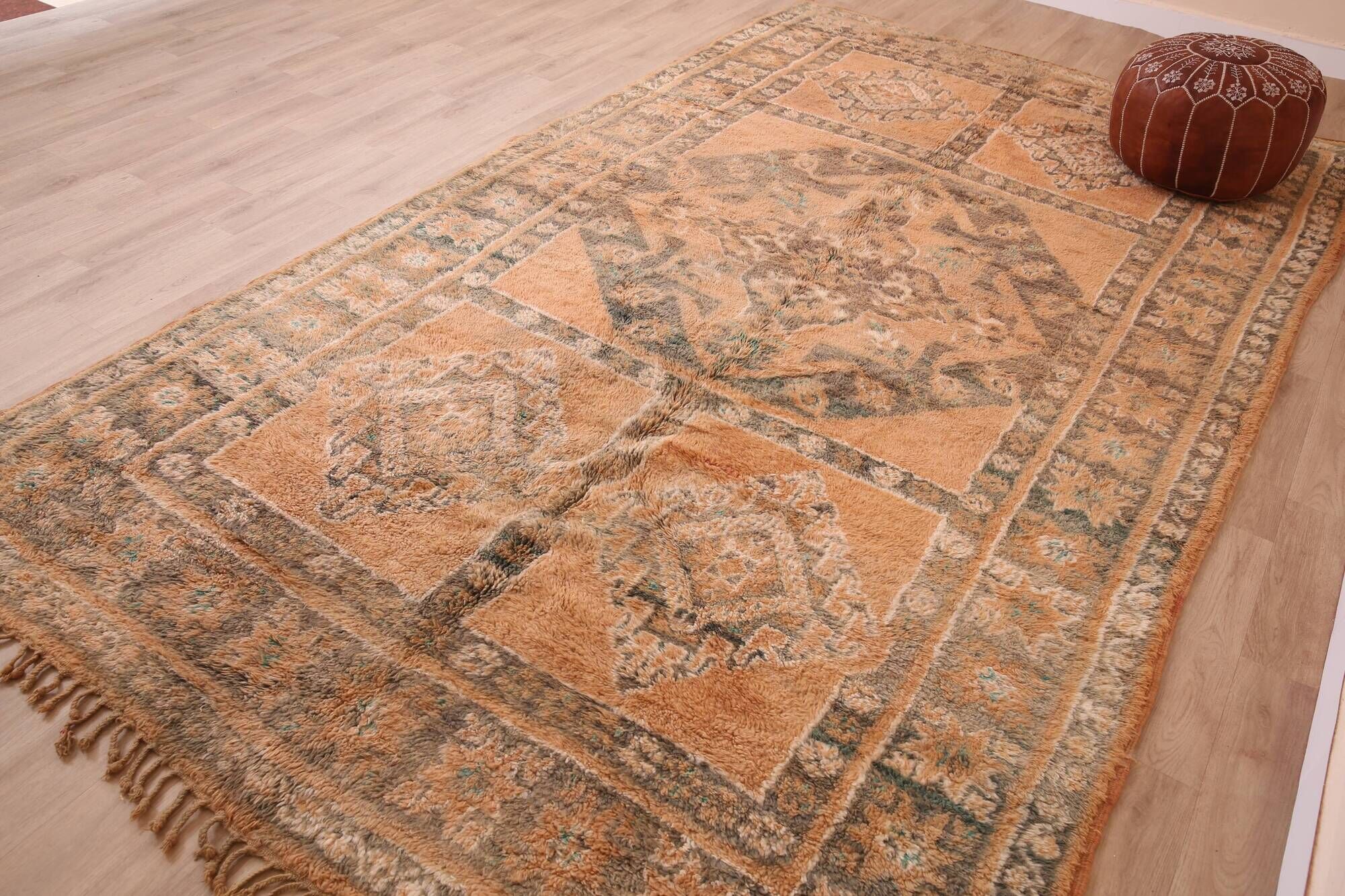 Terracotta Vintage Moroccan Rug 199 x 342 cm, Berber Handmade Wool Rug boho