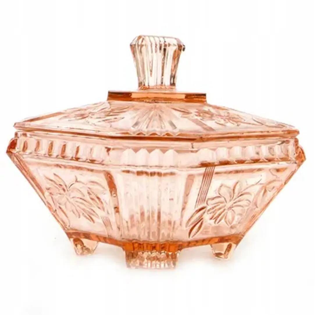 Art Deco bonbonniere, rose glass, Germany, 1960s