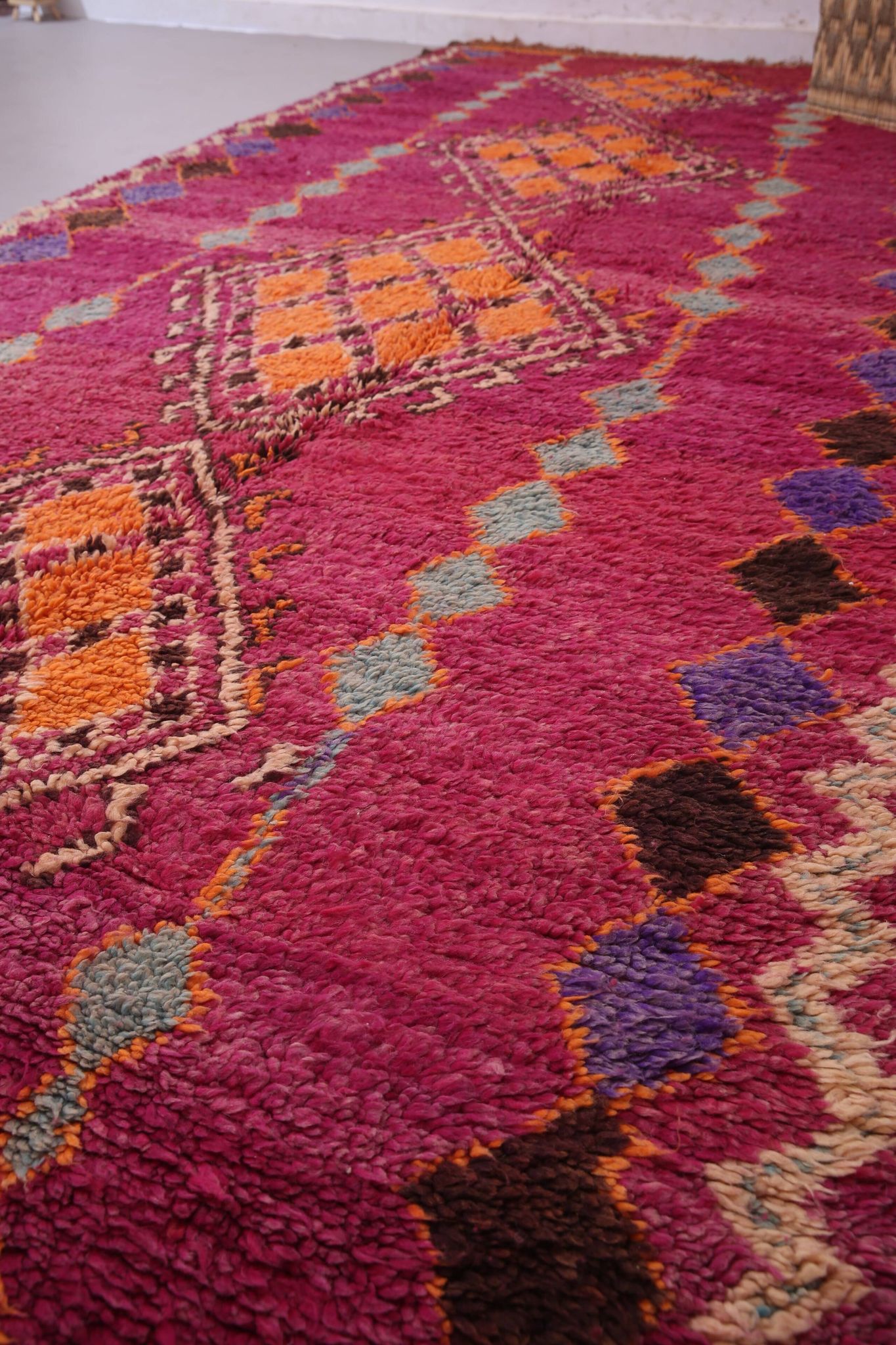Large Burgundy Moroccan rug 196 x 472 cm - Vintage Moroccan Wool Rug Boho