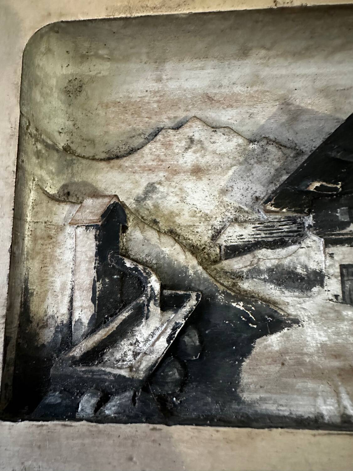 Carved and painted alpine tableau