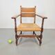 Vintage Dutch Bobbin Armchair in Oak and Rush, 1930s
