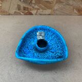 Antique cyclope candle holder ceramic fat lava turquoise blue vintage