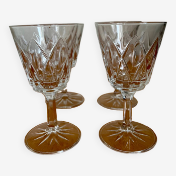 Set of 4 Harlequin glasses in crystal glass from Reims 1950