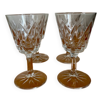 Set of 4 Harlequin glasses in crystal glass from Reims 1950