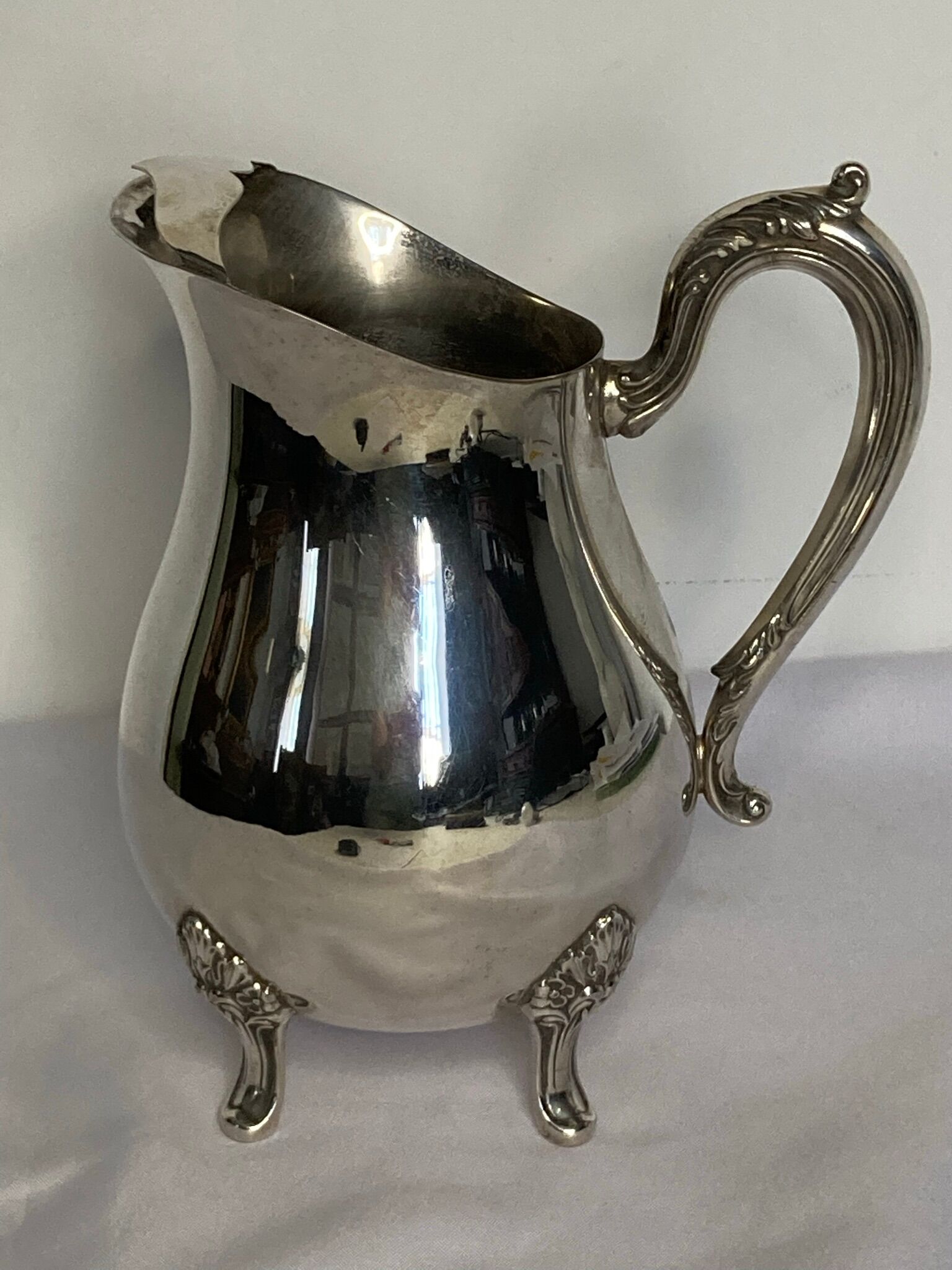 Old American silver metal water pitcher early twentieth century