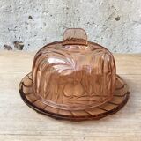 Pink glass bell with tray