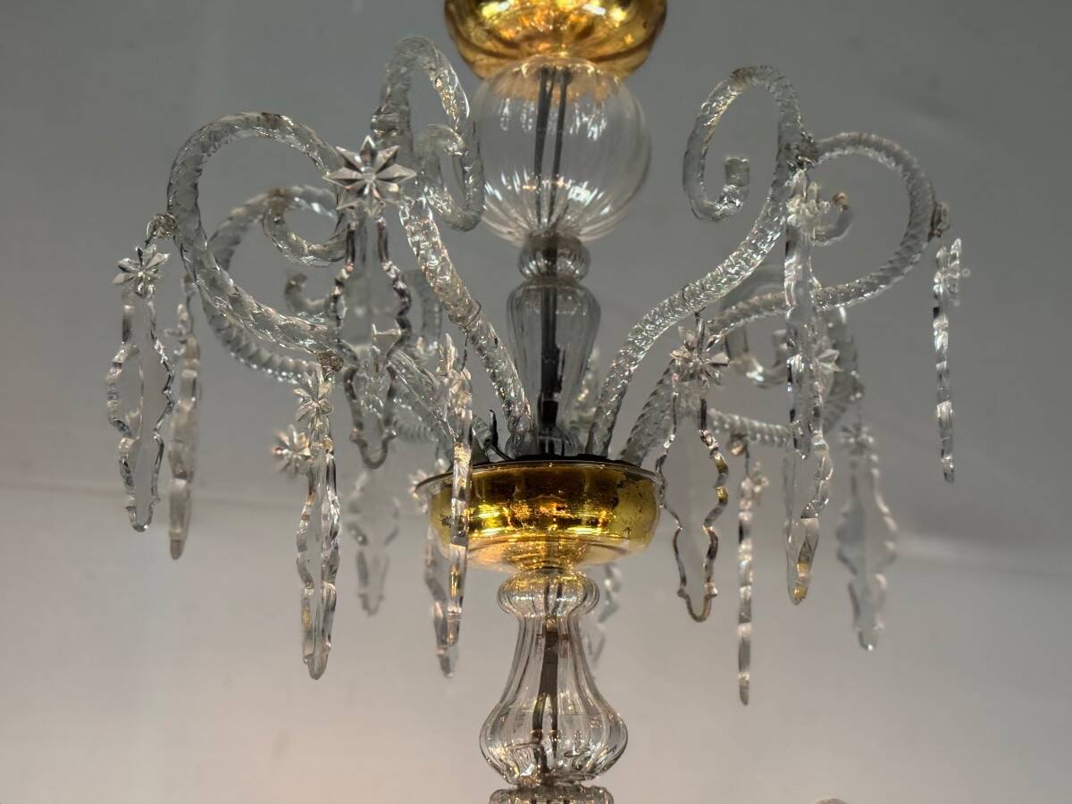 Liège lustre in blown glass and cut crystals, 6 light arms, 18th century