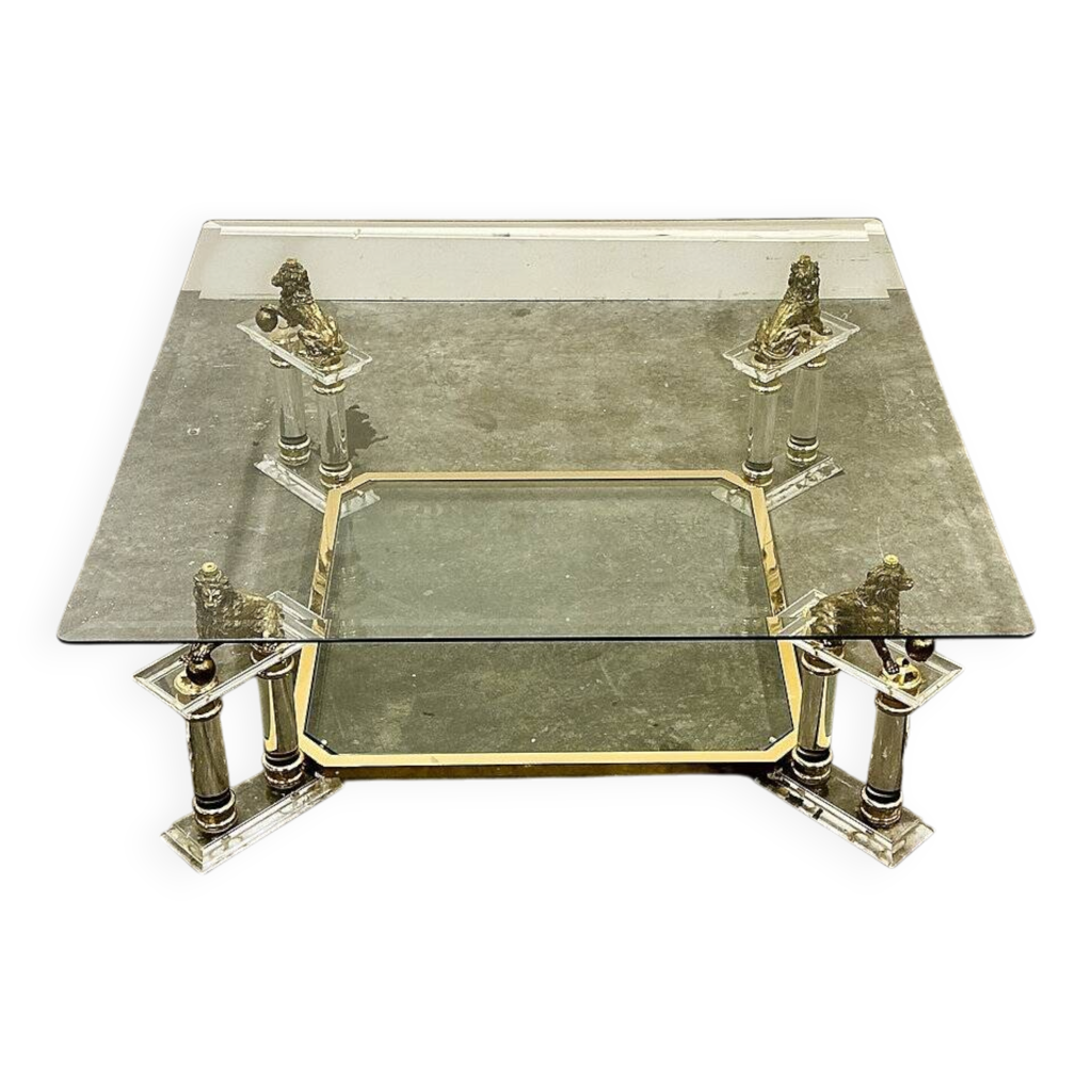 Table Basse Rectangulaire Laiton Et Verre Occasion 120x63x39 Cm Salon