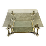 Table basse vintage française en lucite et verre avec lions en laiton, années 1980