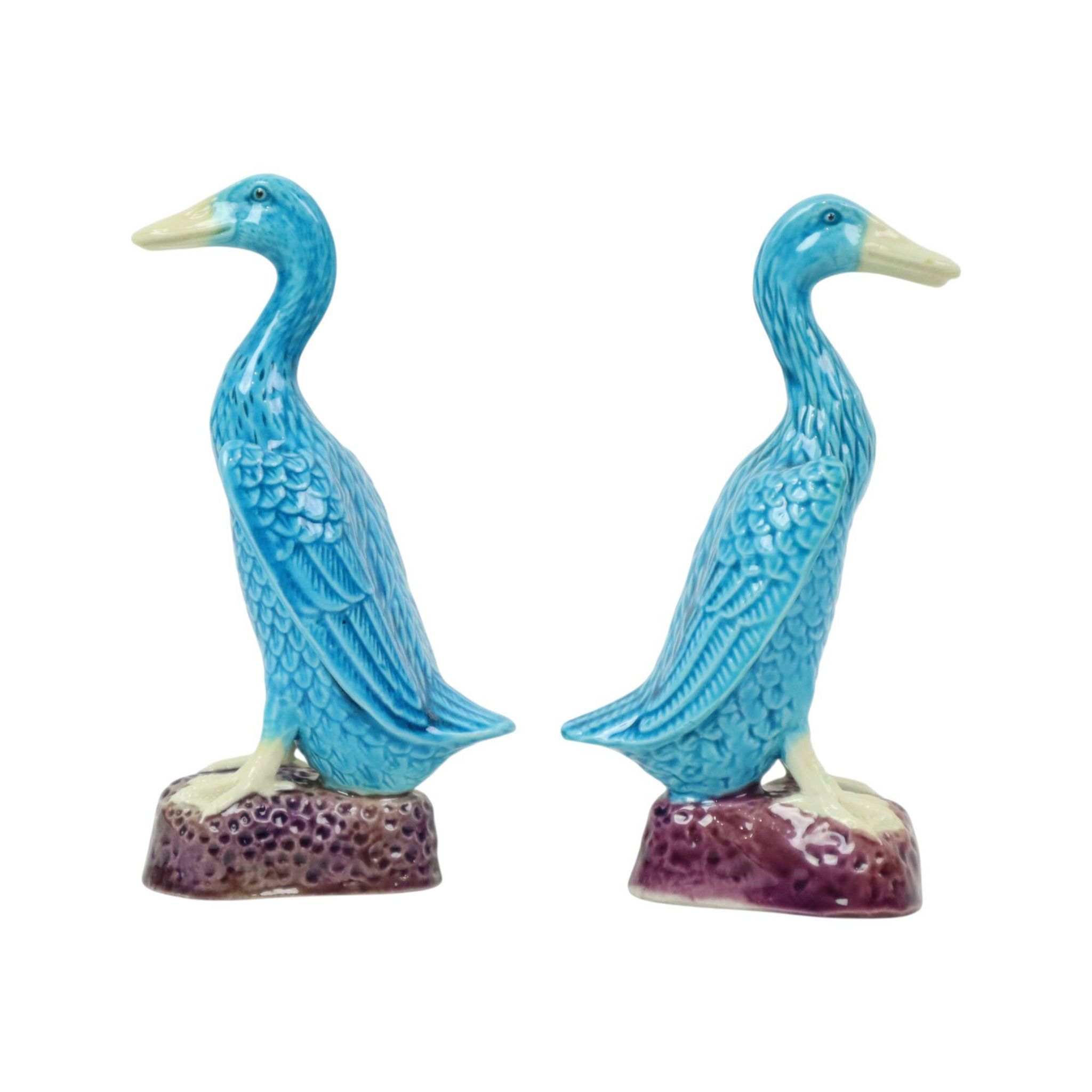 Vintage Duck Figurine Figure Couple Blue Chinese Porcelain 12cm