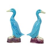 Vintage Duck Figurine Figure Couple Blue Chinese Porcelain 12cm