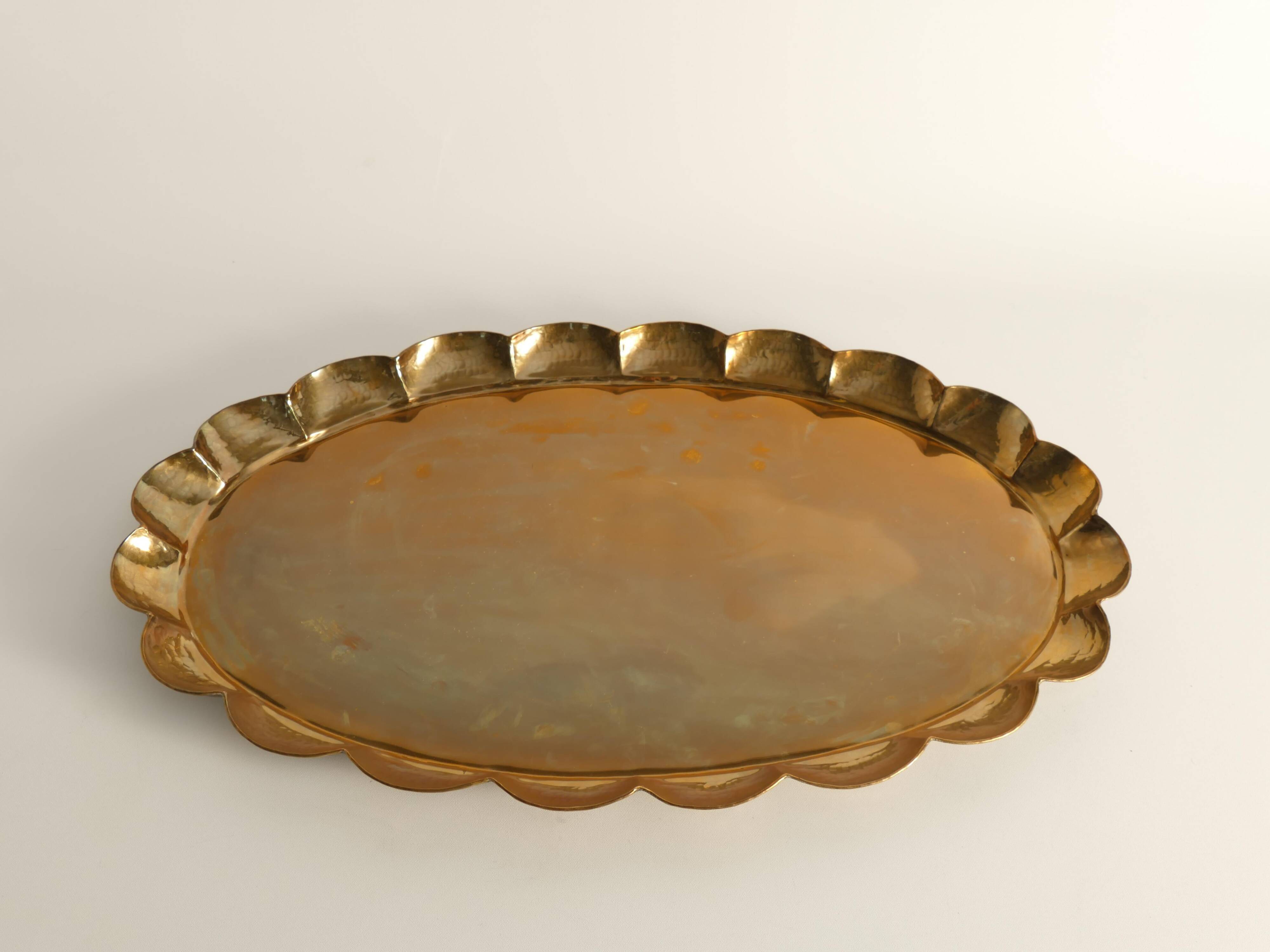Hollywood Regency Oval Brass Tray by Arvid Johansson, Arvika Konstsmide, Sweden
