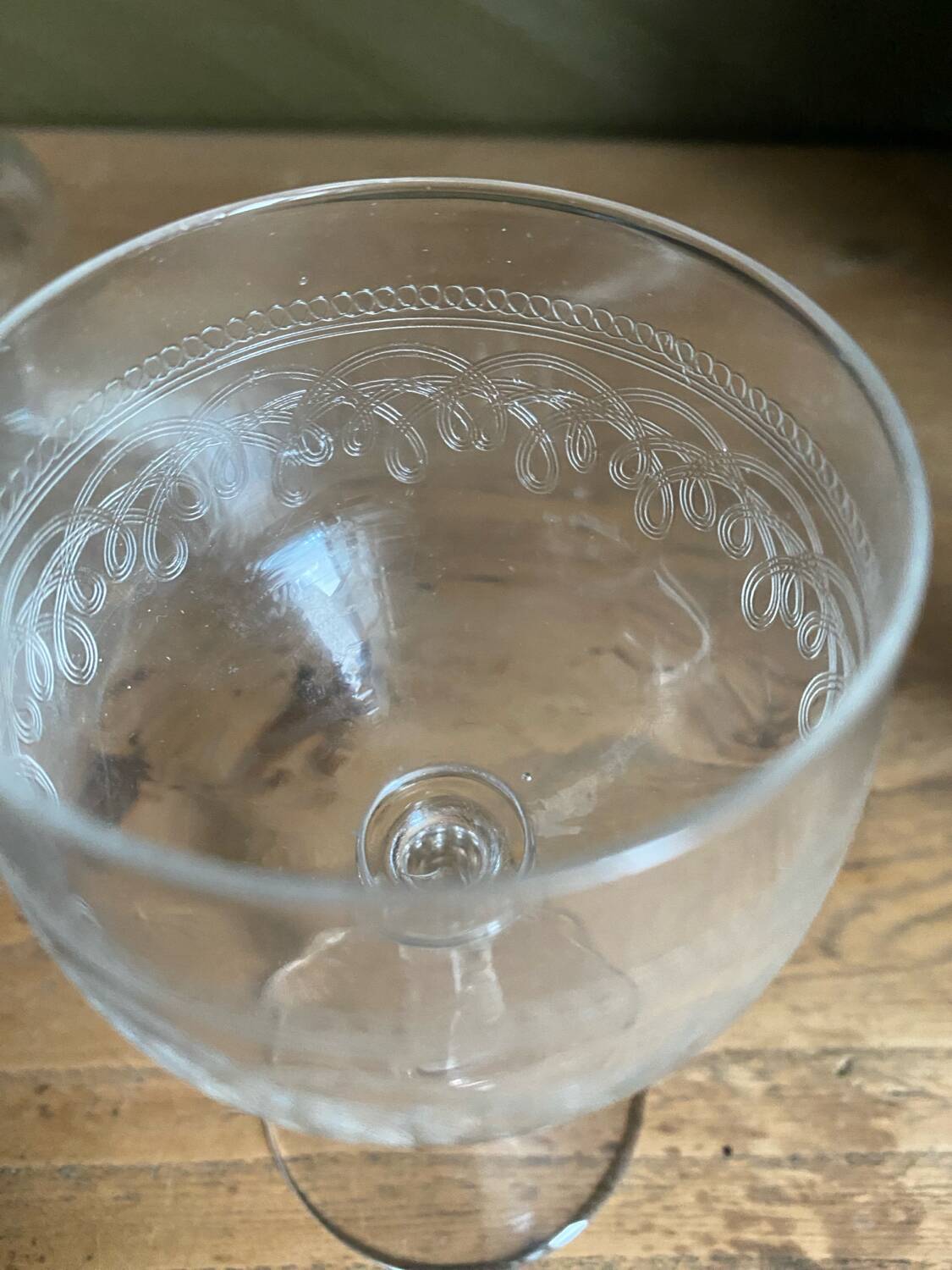 Set of 7 old etched glass stemware