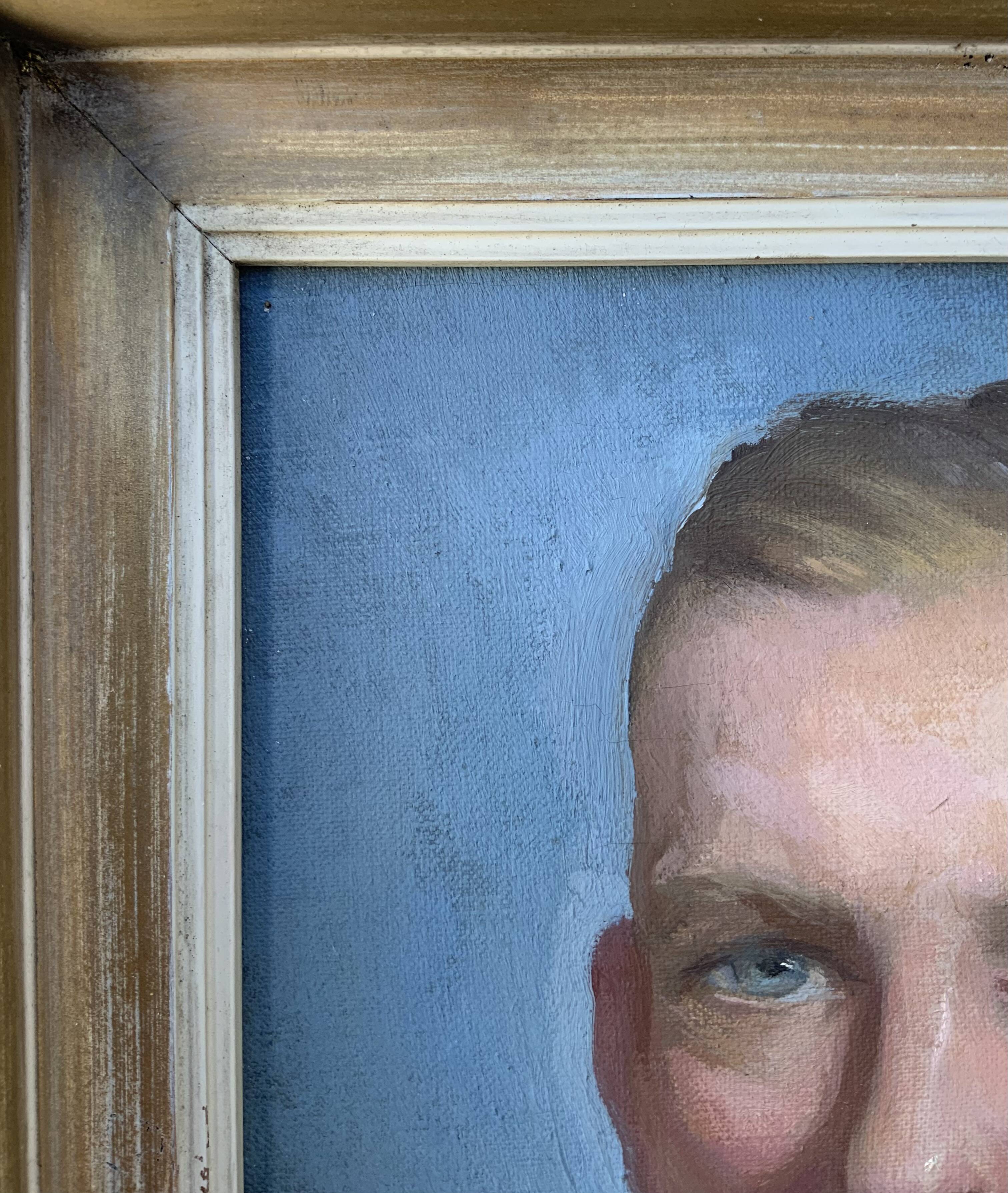 Vintage Oil On Canvas Men Portrait Signed, Small, 1950s