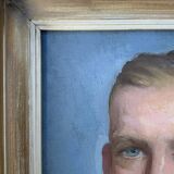 Vintage Oil On Canvas Men Portrait Signed, Small, 1950s