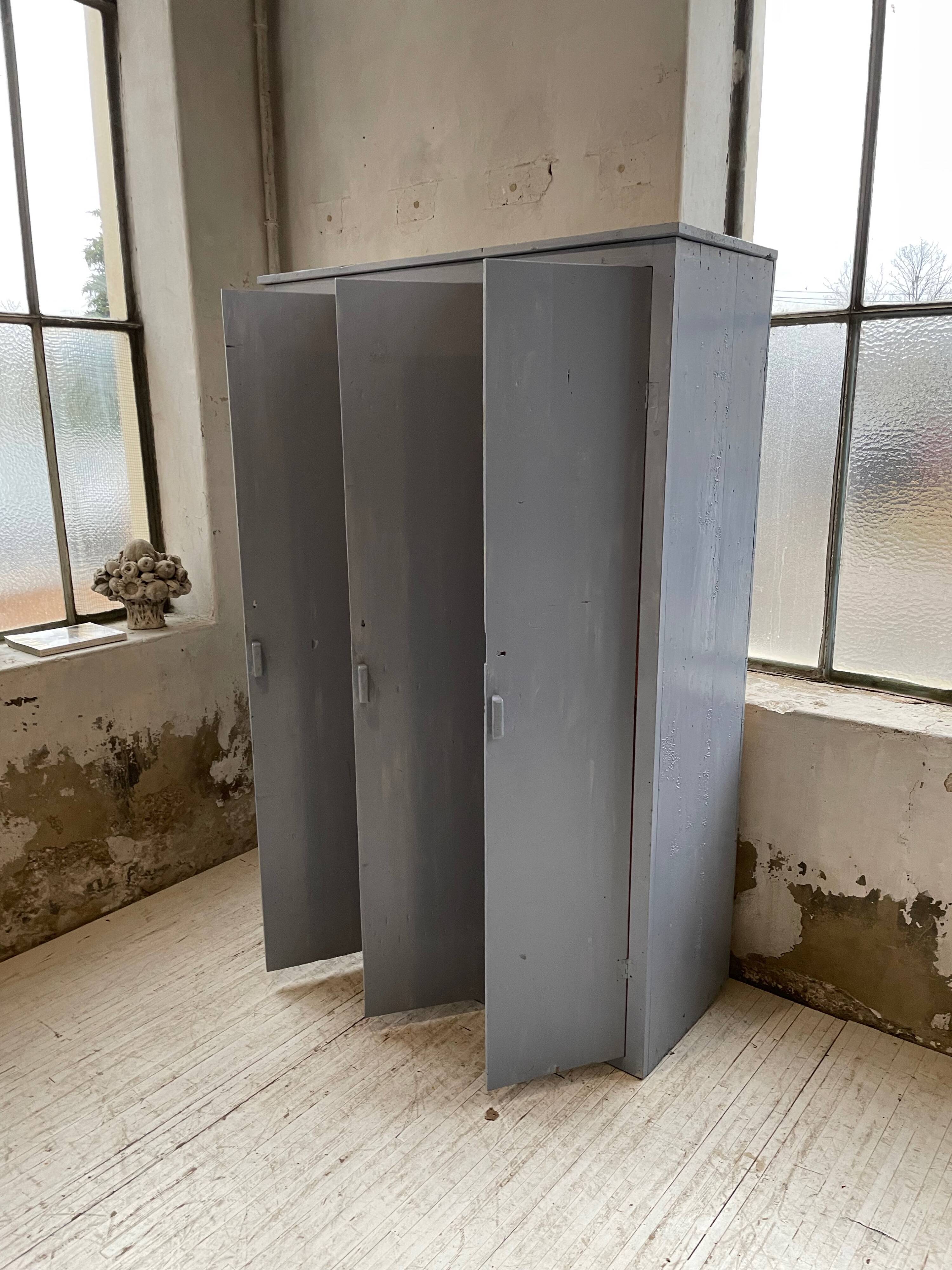 Blue patinated workshop furniture locker room