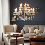 Vintage Bronze & Crystal Chandelier, 15 Lights, 1950s