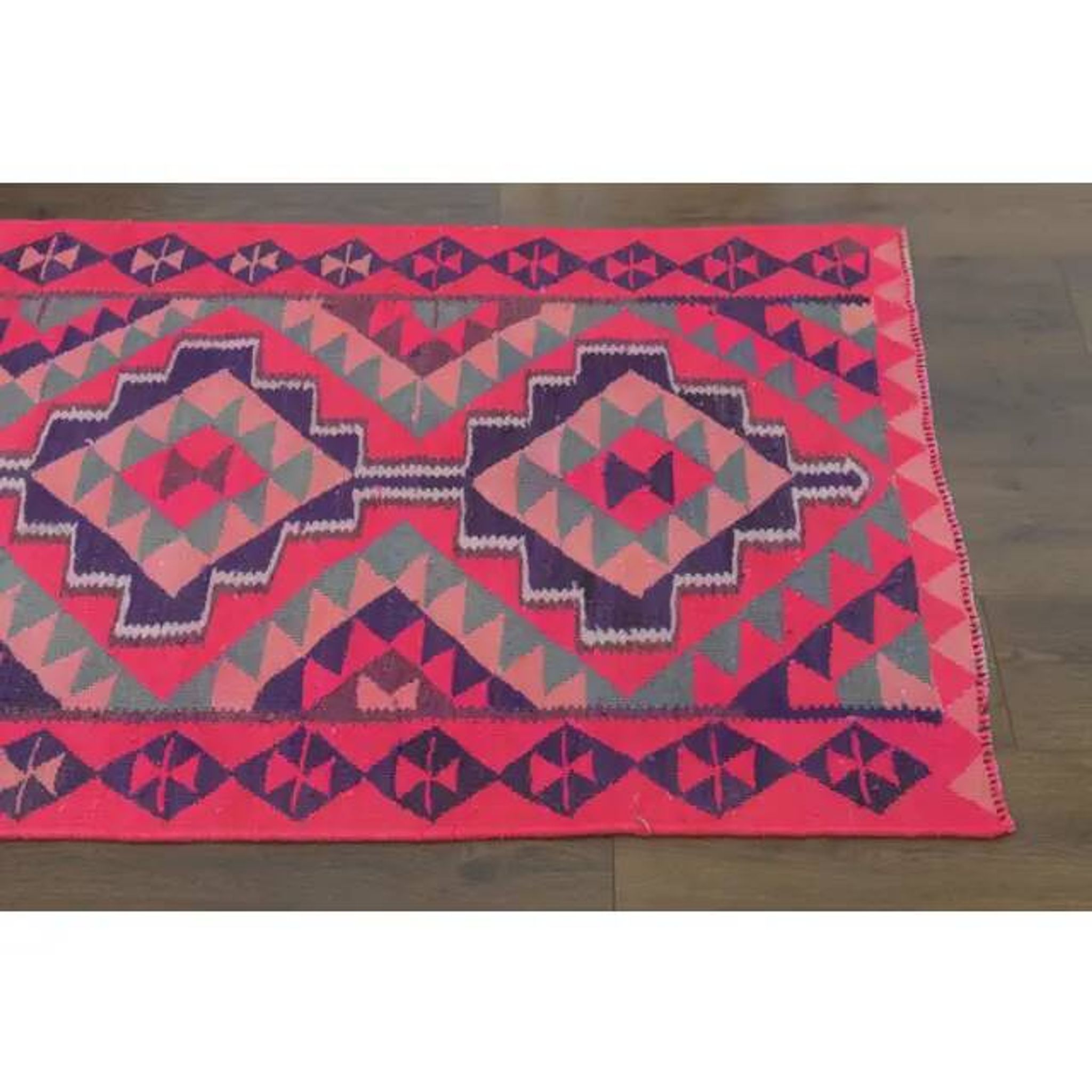 1970s Vintage Turkish Hand-Knotted Wool Cotton Pink Runner Rug 91x312