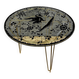 Vintage ceremonial coffee table in gilded brass and glass Circa 1960