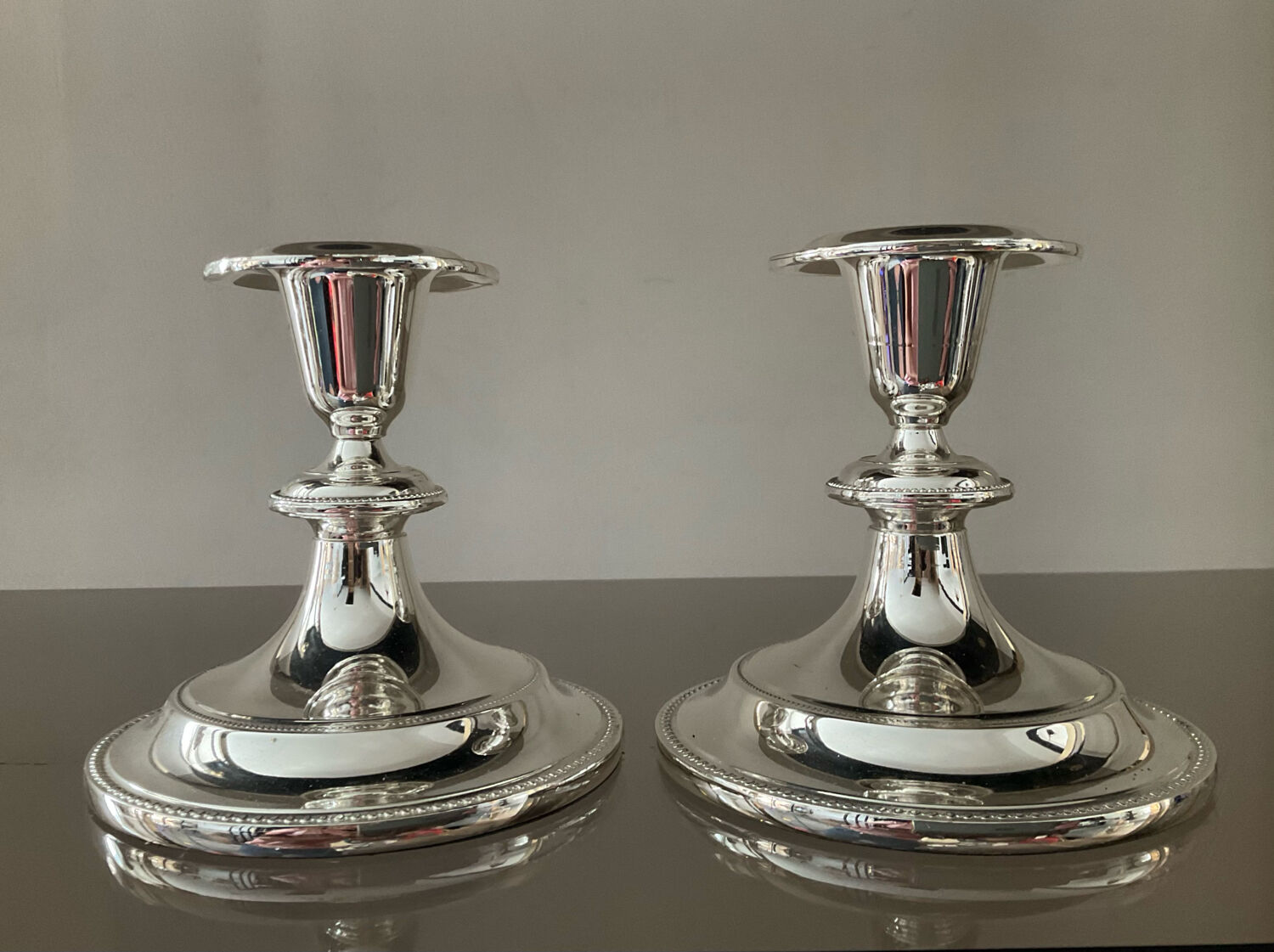 Pair of vintage silver metal candle holders