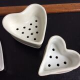 Three cheese molds faisselles coeur neufchatel vintage white earthenware