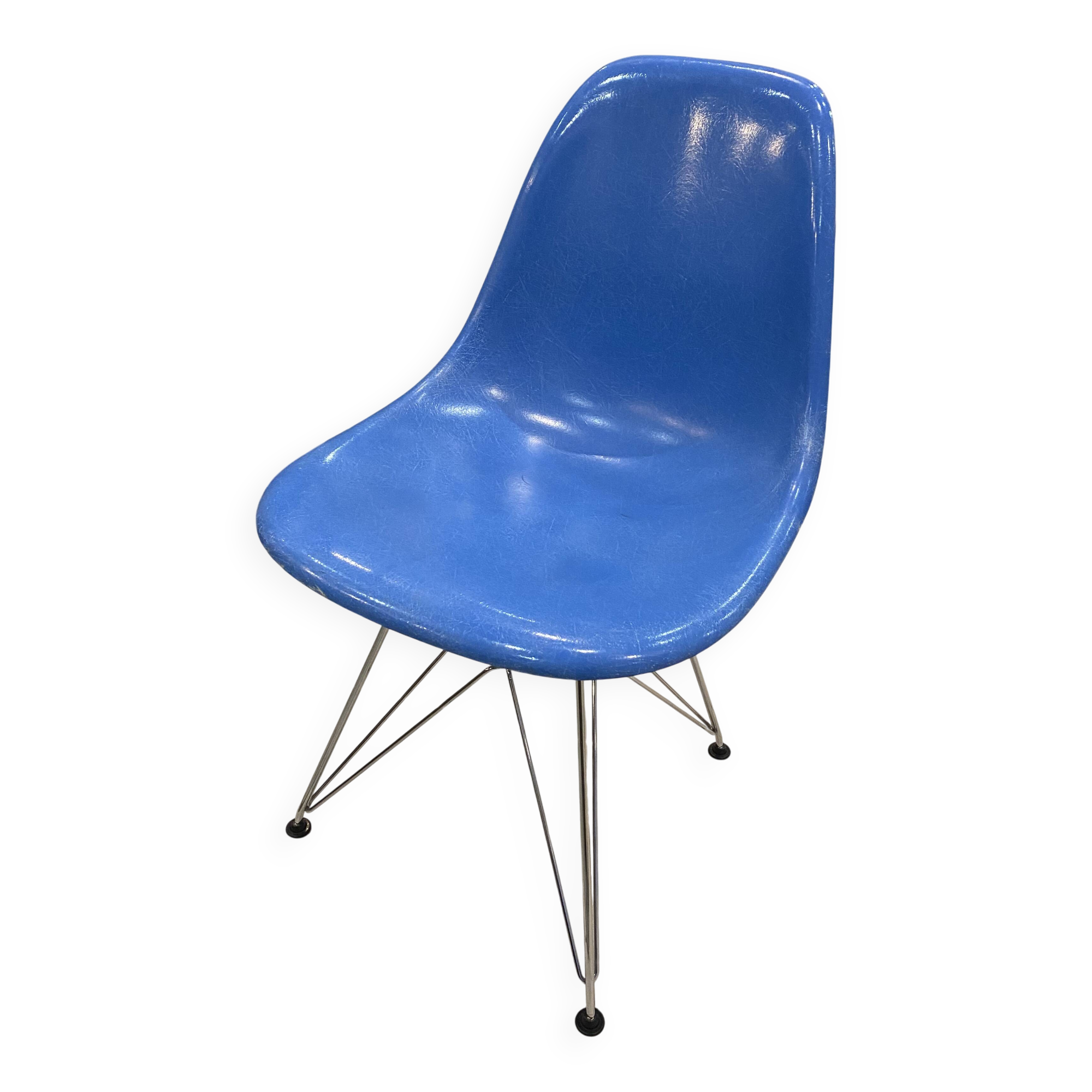 Turquoise blue DSR Eiffel fiberglass chair Eames Herman Miller vintage