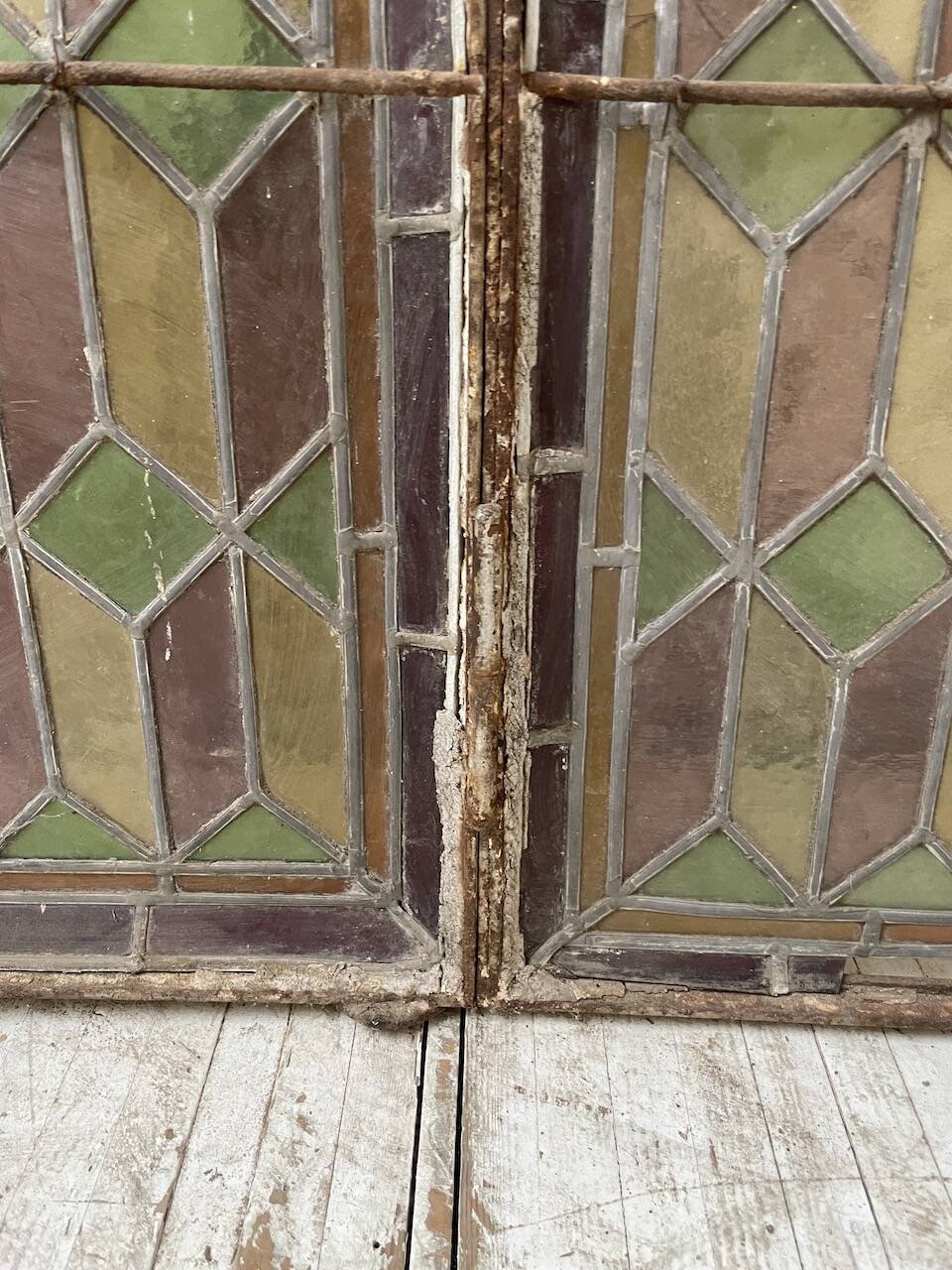 Old stained glass window in metal and glass 1900