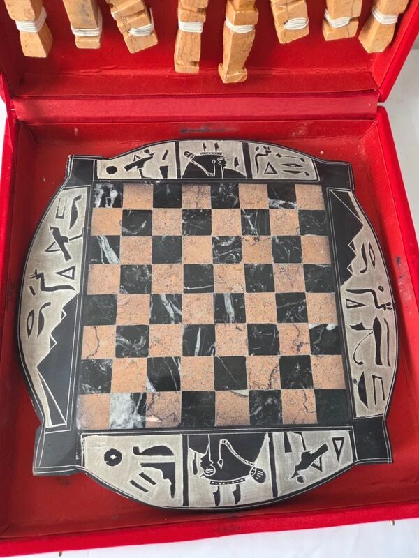 Vintage chess stone rounded board Egyptian