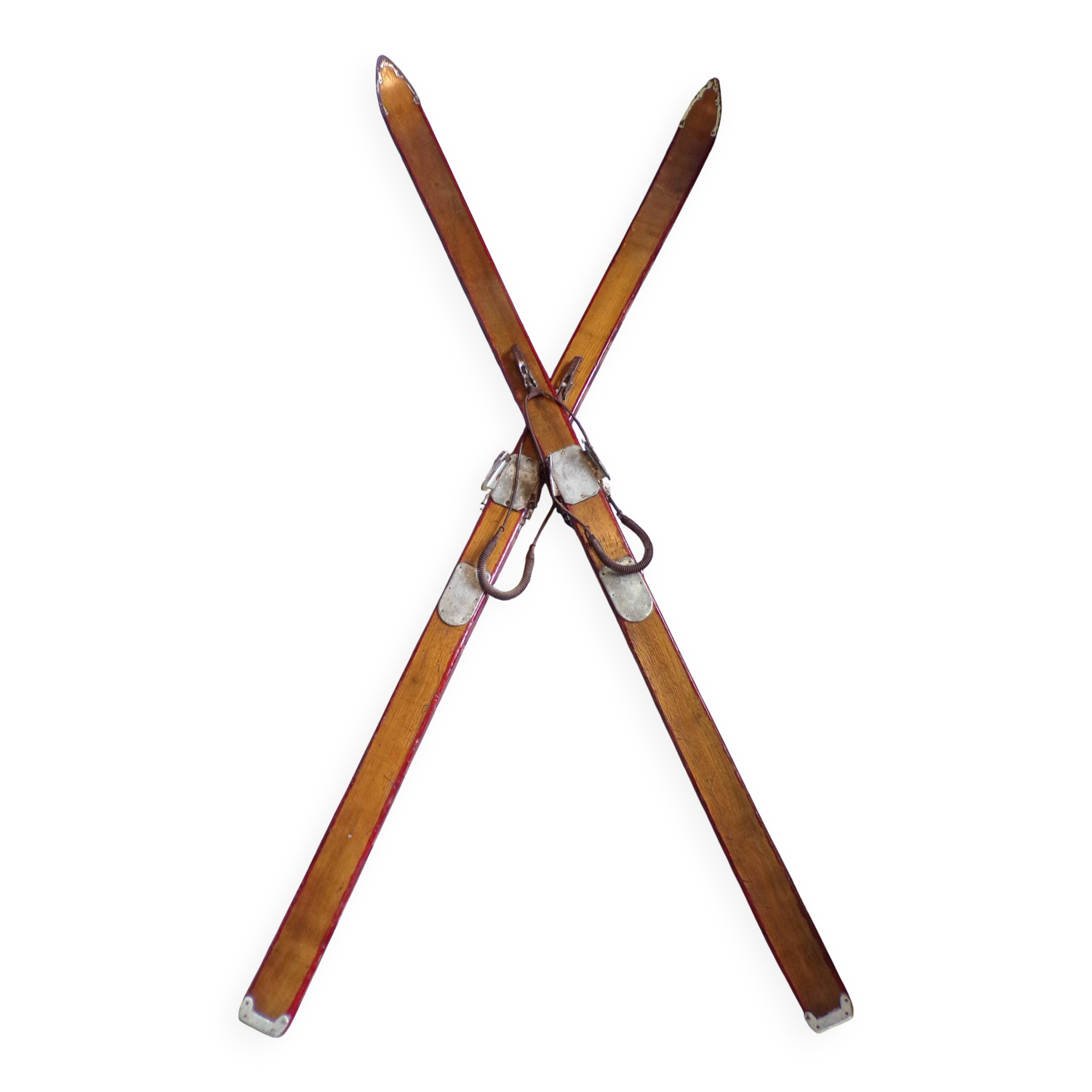 Pair of antique wooden skis