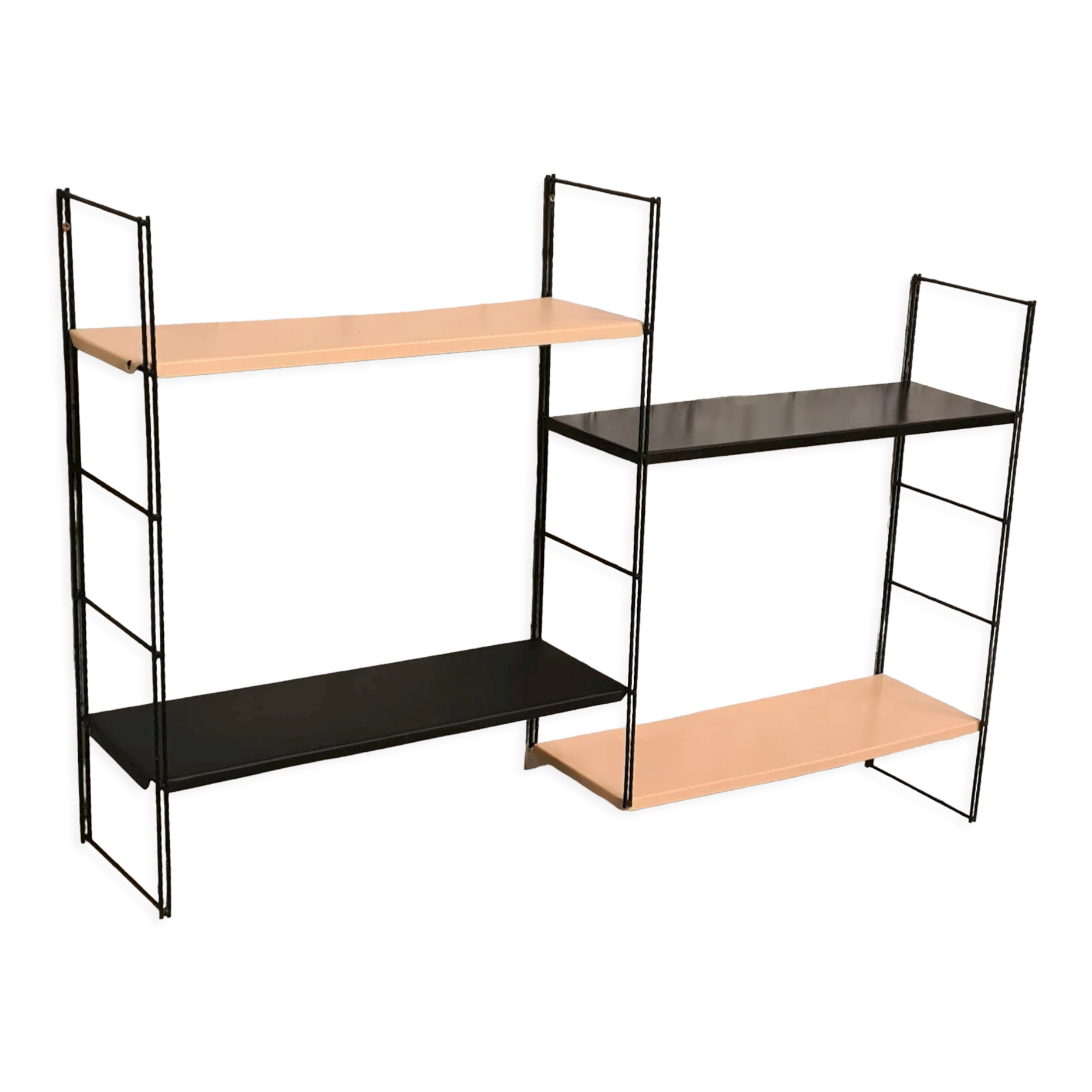 Shelves 1960 to 70 metal 4 shelves cream and black 3 uprights